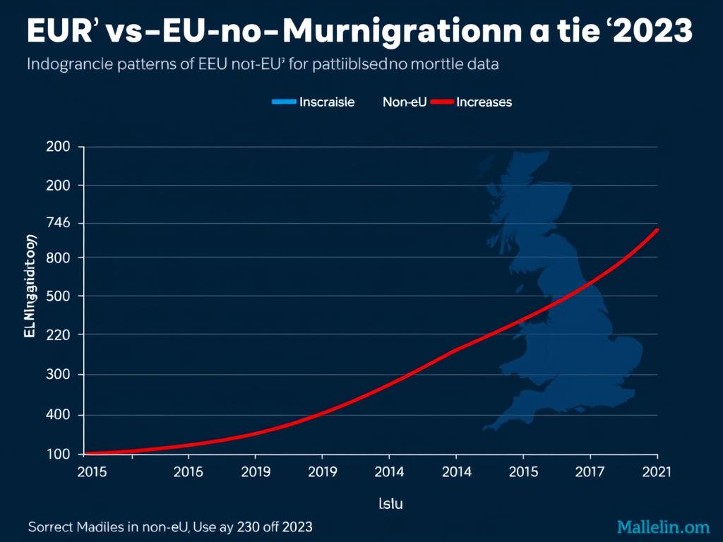 Graph showing changing patterns of EU vs non-EU migration to the UK before and after Brexit